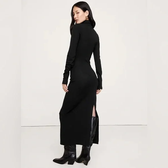 NWT! Banana Republic Black Wool-Blend Jersey Ruched Maxi Dress 📞 817985